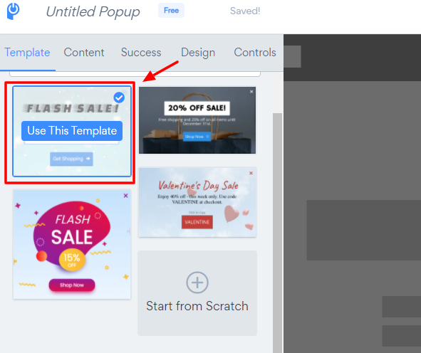 Pick a pop-up template
